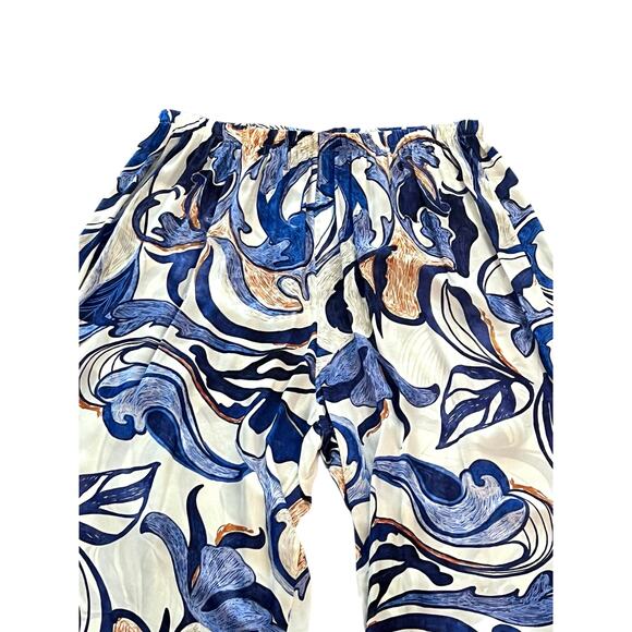 Bryn Walker Wide Leg Pants Size XXL Blue White Floral comfort Coastal Travel - Picture 5 of 8